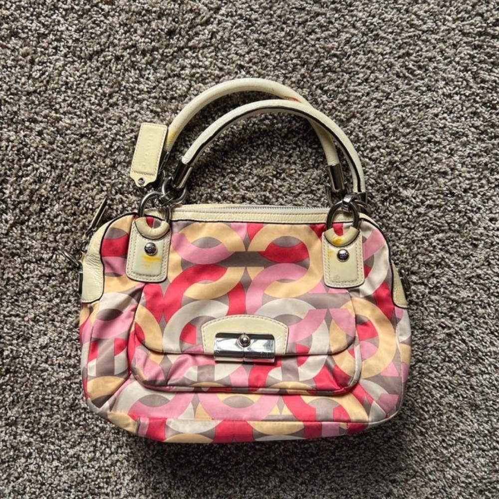Coach Red and Pink Patterned Satchel